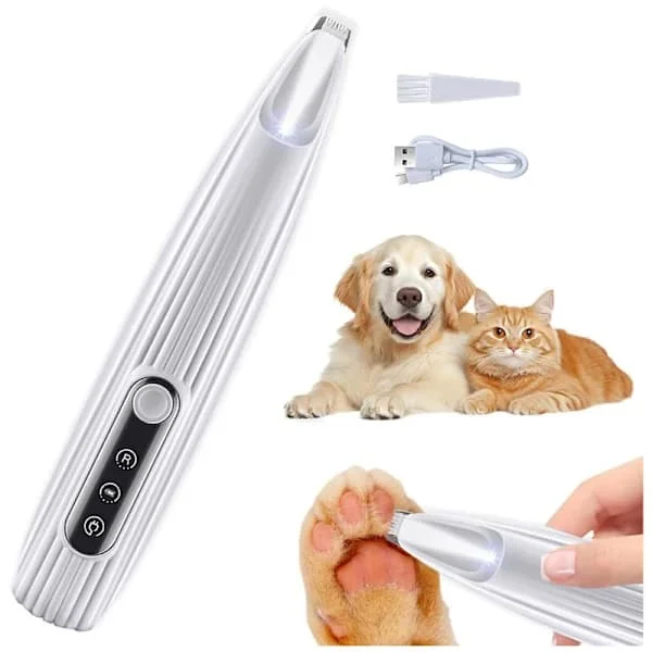 NA/Pote-trimmer til hund – Lavt støjniveau, LED-lys, USB-genopladelig klipper til potepleje hvid