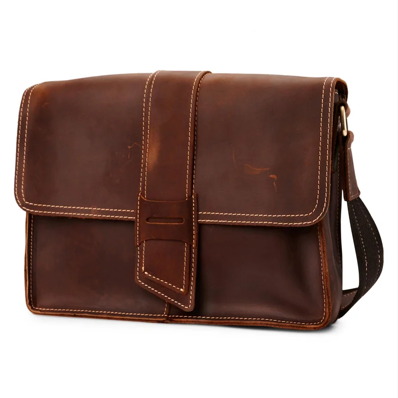 Scuffed Dark Brown Leather Satchel for Men - Leather bags