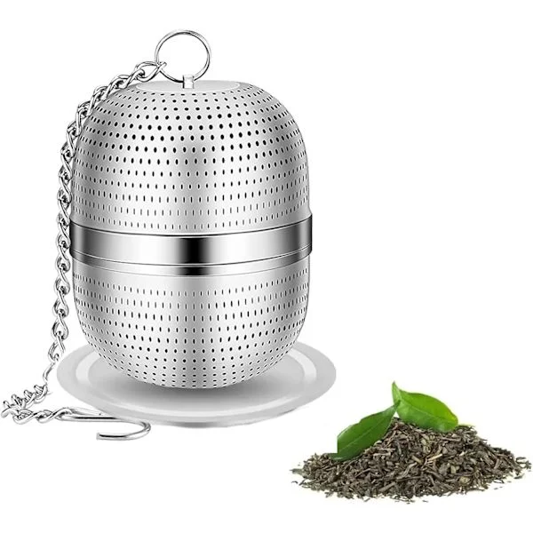 Te-sil för löst te, te-sil i rostfritt stål med nät, te- och örtbollsil, tebollsilar med droppbrickor