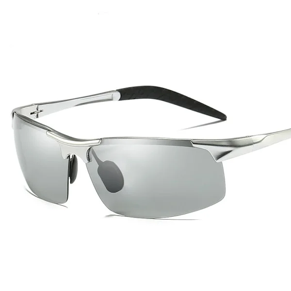 AORON Photochromic Polarized Sunglasses for Men, Aluminum Frame, UV400 Sunglasses, Male Glasses, Driving Glasses Silver Frame