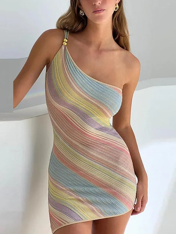 AliExpress - Elegante Frau Kleid Multi Farbe Patchwork Diagonal Kragen Mini Kleid Frauen Sommer Ärmellose Sexy, Figurbetontes Kleid Party Vestidos