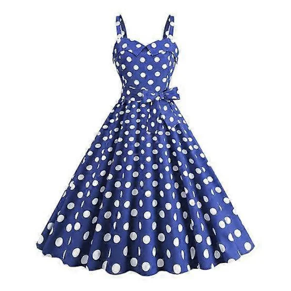 Women's Vintage Dress 50s Retro A-line Big Swing Sleeveless Polka Dot Contrast Color Elastic Bust High Waist Backless Knee Length