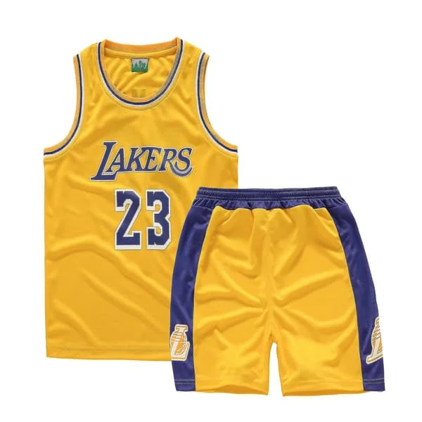 Lakers #23 Lebron James Tröja Nr 23 Basketuniform Set Barn / Gul
