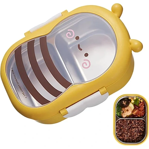 Snackboks for barn, rustfritt stål, delt matboks, lekkasjesikker, lett, for skole og reise, gul