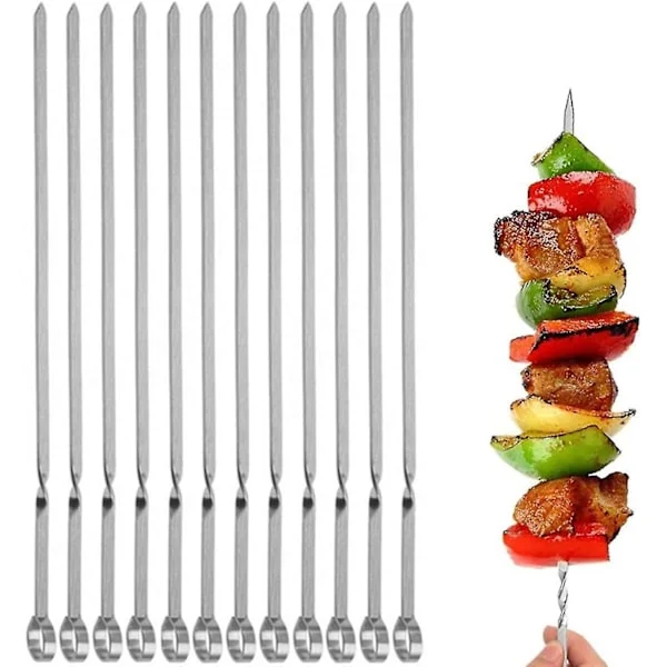 12 st kabobspett, platta grillspett i metall, 14 tum långa grillspett i rostfritt stål, återanvändbara grillspett, 12-pack