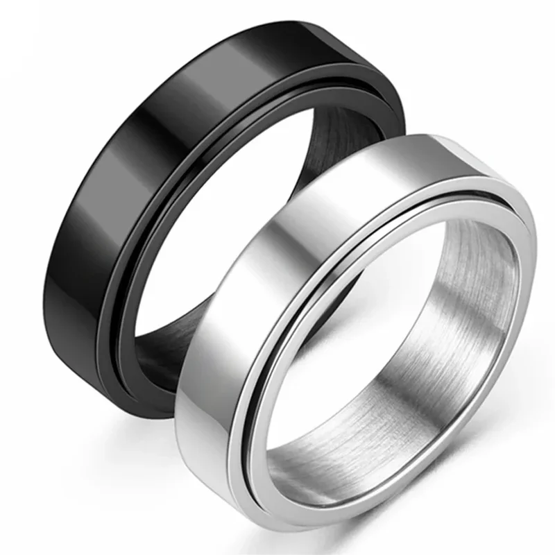 AliExpress - Angst Fidget Spinner Ringen Zwart Zilver Kleur Rvs Spinning Roterende Mood Ring voor Mannen Vrouwen Anti Stress Sieraden