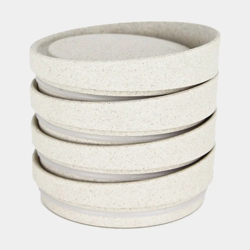Lid for coffee mug HuskeeCup Universal Lid Natural, recycled coffee husk, beige, 4-pack