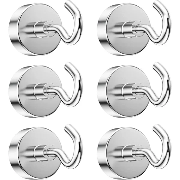 6 st 20 mm magnetiska krokar 13 kg dragkraft avtagbara för kylskåp tak små