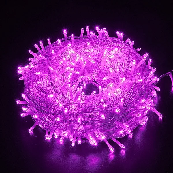 Julbelysning, LED-ljusslinga, 10 meter lång med 100 LED-stjärnformade lampor, 8 lägen (lila ljus)