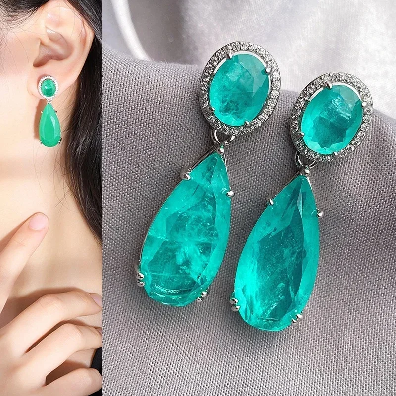 AliExpress - 925 Silber Nadel Retro große Wasser tropfen Ohrringe für Frauen Simulation Paraiba Turmalin Smaragd Hochzeit große Ohrringe Schmuck