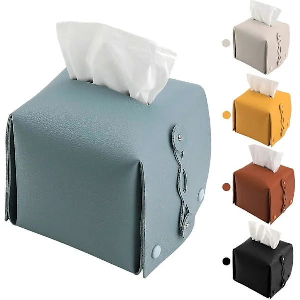 Leather Tissue Box Holder, Rectangular Square, Tissue Box Cover for Car, Home, Bathroom, Bedroom, Office, Nightstand, Desk and Table (04 Blue)