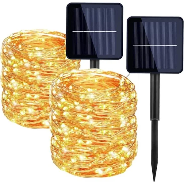 LED Solcelle Lyslenke Utendørs, 2 Sett med 200 LED Solcelle Lyslenker Vanntett 8 Funksjoner, 22 m, for Sommerhage, Terrasse, Telt, Bryllup
