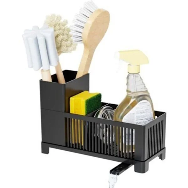 Sink Caddy and Organizer, Black Sponge Holder with High-Performance Scrubber Brush Holder, Versatile