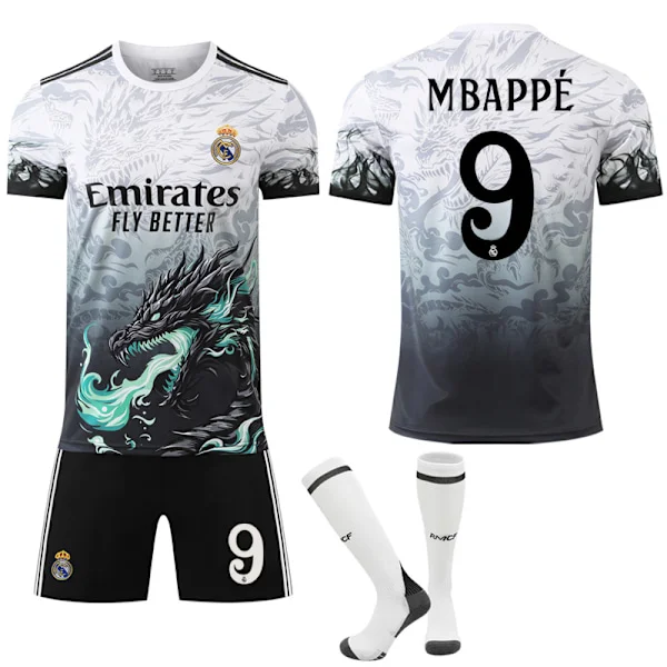 24-25 Real Madrid Dragon Mønster Special Edition Trøje NO.9 MBAPPE Trøjer Børn Voksen Fodboldudstyr med Sokker