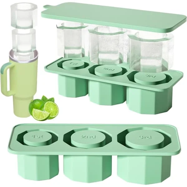 Stor Silikon Isbitform for Kopp, Gjenbrukbar Isbitform og Form for Tumbler, Silikon Isbitformer med Lokk (Grønn L)