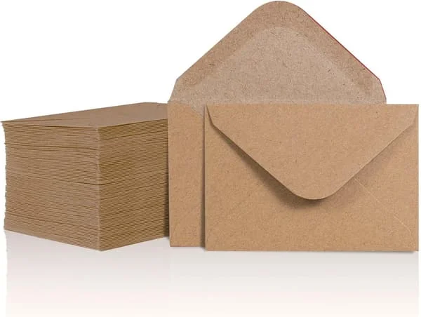 50-pakning Mini Gavekortkonvolutter, 10,16 x 6,99 cm Brune Små Konvolutter for Visittkort, Bryllupsgaver og Spesielle Anledninger - Høytid