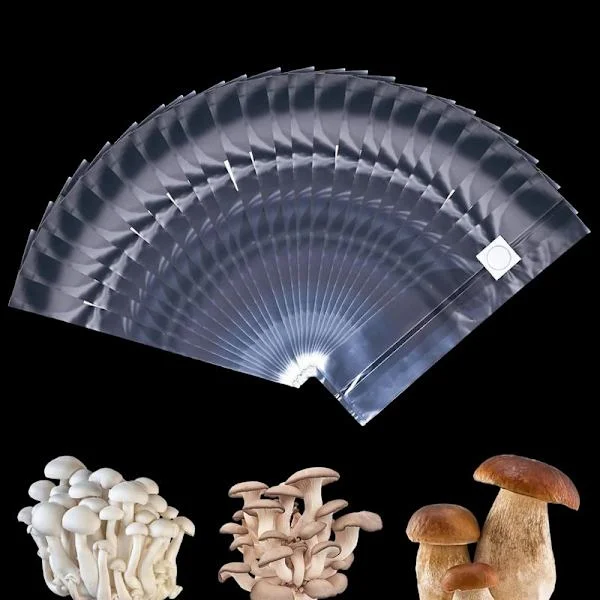 Mushroom Grow Bags, 25 Pack 10x20inch 6 Mil Heavy Duty Spawn Bags with 0.2 Micron Filter Patch, Mushroom Growing Supplies for Mushroom Cultivation