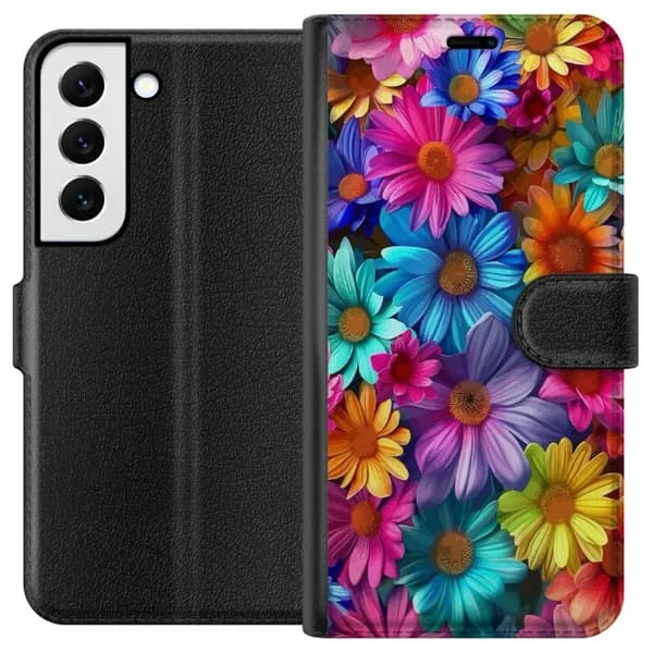 Compatible Wallet Case for Samsung Galaxy S22+ 5G Gerbera Flowers Colorful Decor Floral Motif Popular Home Decor Color Rich Wall Art Design