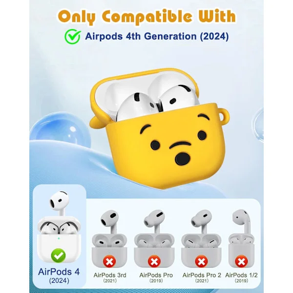 1 st för Airpods 4:e Skal - med Nyckelring för AirPods 4:e Generationens Skal (2024) Gul Björn Söt Kawaii Rolig 3D Mjuk