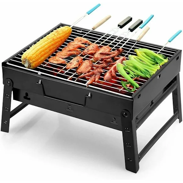 Bærbar grill for små husholdninger, sammenleggbar kullgrill for bord med 2 rister i rustfritt stål, utendørsgrill/camping/piknik