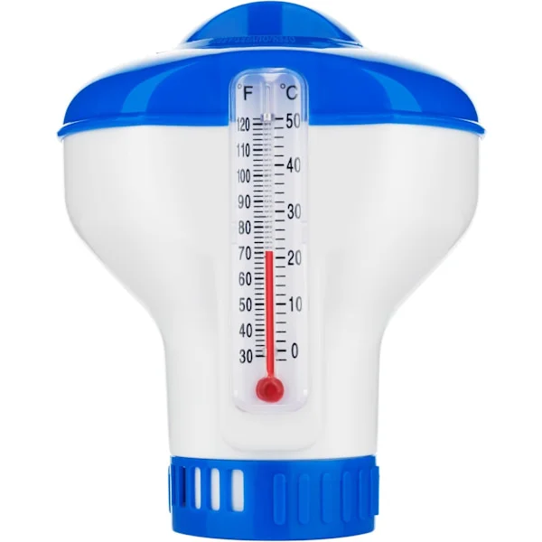 Klordispenser för bubbelpool med inbyggd termometer – Flytande klordispenser – Justerbar flödeskontroll