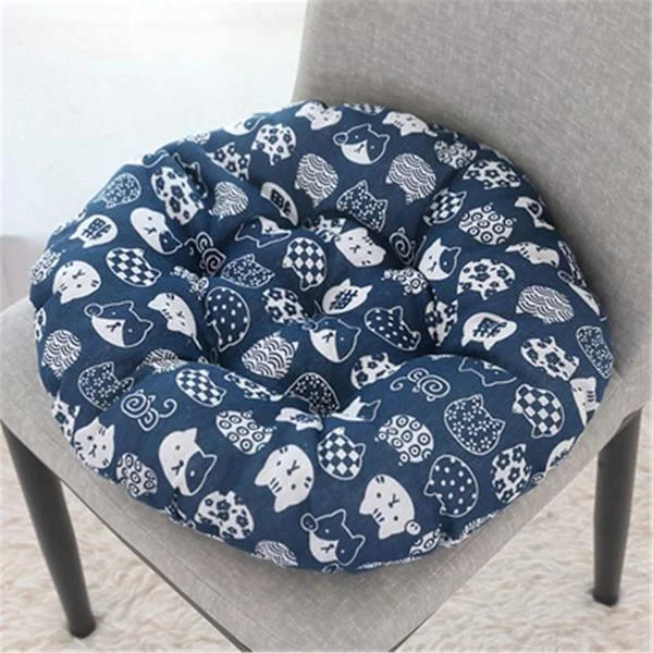 Rund Stolpute, Moderne Stil Lin Stolpute Tykk Tatami Pustende Stolpute for Innendørs Utendørs Hage Terrasse (Blå Katt, 45cm)