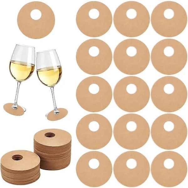 150 st Pappersvinglasmarkörer 7 cm Tomma Runda Glasmarkörer Dryckesnamnlappar BurlyWood/Vit Färg Engångs Vinetiketter Dryckesberlocker DIY 