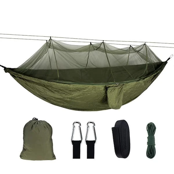 Dobbel hengekøye med myggnett og oppbevaringspose, høystyrke fallskjermstoff for camping, jakt, backpacking