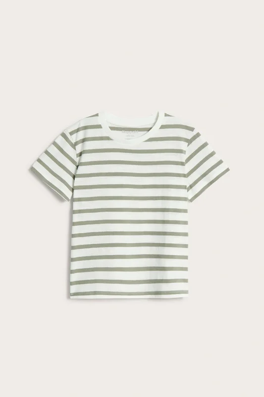Kappahl | T-shirt w paski, z bawełny slub Ciemnozielony 122/128 | Dziecko