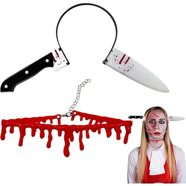 Halloween rekvisitter hode-piercing blod kjøkkenkniv skrekkfest zombie cosplay triks sag pannebånd simulering øks