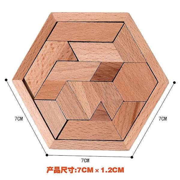 Hexagon Tangram Pussel Träpussel För Barn Vuxna Utmanande Pussel Trä Hjärngympa Spel Pussel(Typ C)