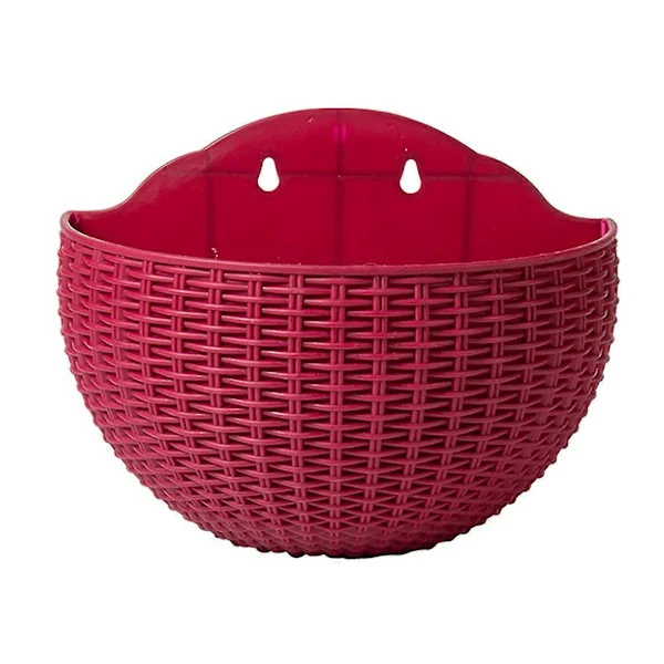 (SC) Wall-Mounted Flower Pots Flowerpot Gift Balcony Semicircular Indoor Outdoor Home Decor Hanging European Style Vase Wine Red