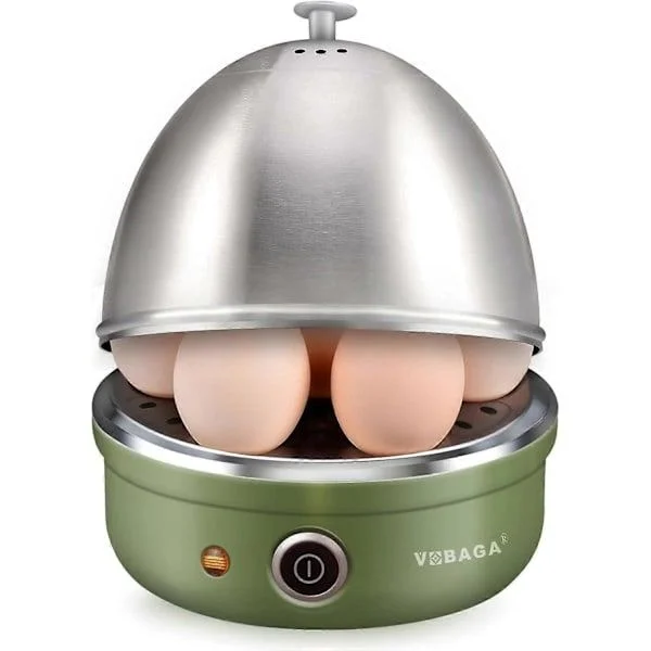 Electric Egg Cooker with Auto Shut-Off, Stainless Steel Tray, Basket, Vintage Green
