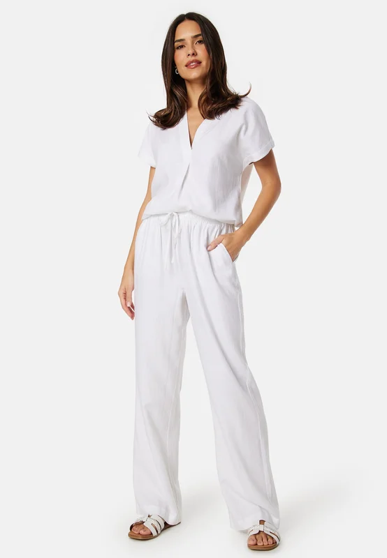 BUBBLEROOM-Linen Blend Trousers-White-XL