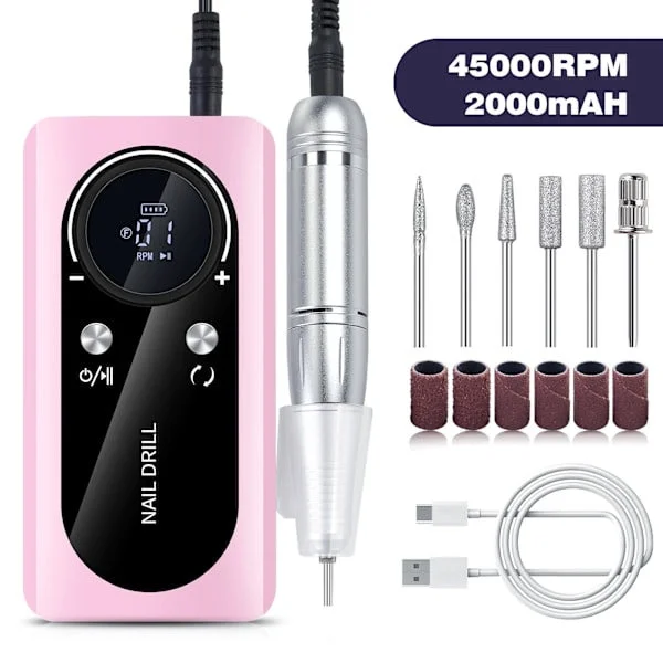 Hurtig og effektiv 45000 RPM genopladelig bærbar elektrisk neglefil rpm genopladelig bærbar elektrisk neglefil pink