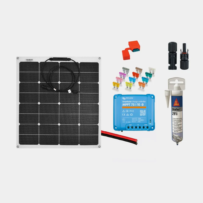 Solcellspaket för fast installation Juni Solar Junction Box, 40 W, monokristallin, flexibel, 12 V, 570 x 410 x 3 mm, med MPPT-regulator (10 amp) + kab