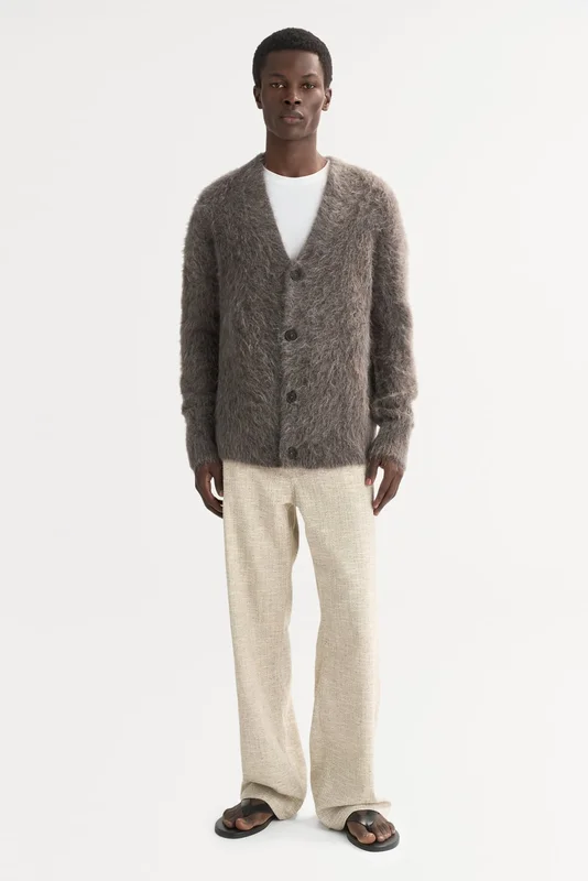 Soft Goat - Men's Alpaca Cardigan - Men cashmere sweater - S - Wood