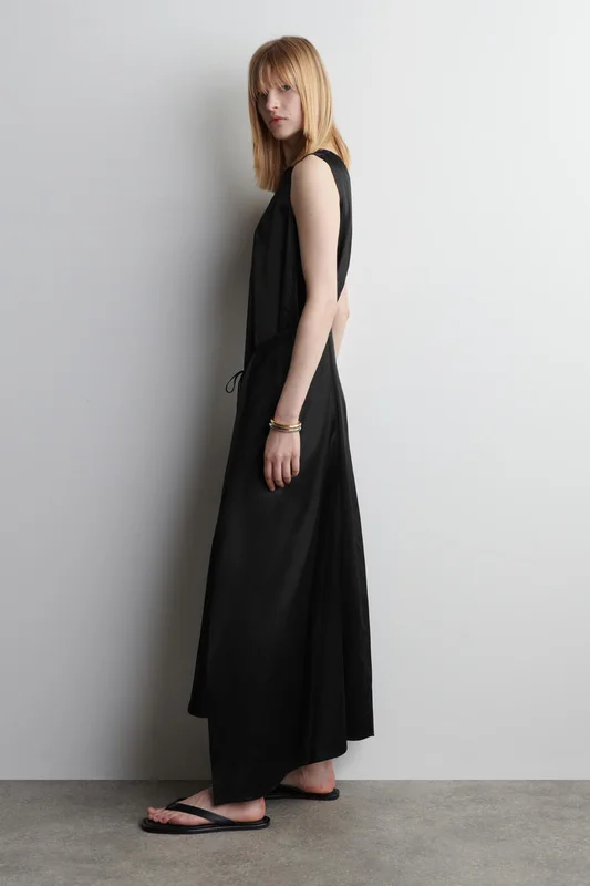 COS Women's Wrap-Front Silk Maxi Dress in Black