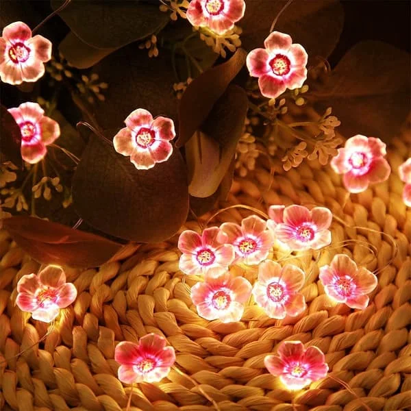 10 meter 30 LED lyskæde med lyserøde kirsebærblomster USB- og batteridrevet dekorationsbelysning til pigeværelser indendørs udendørs bryllup