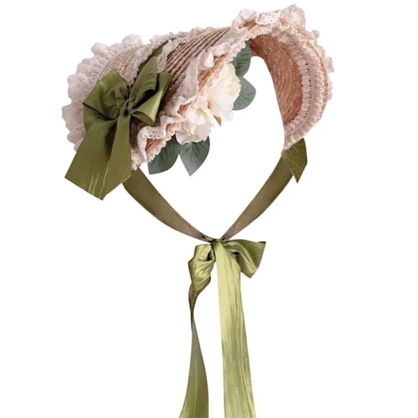 Piger Kvinder Victorian Lolita Flad Bonnet Hue Teselskab Solhat Blonde Sløjfer Blomster Bånd Stråhatte
