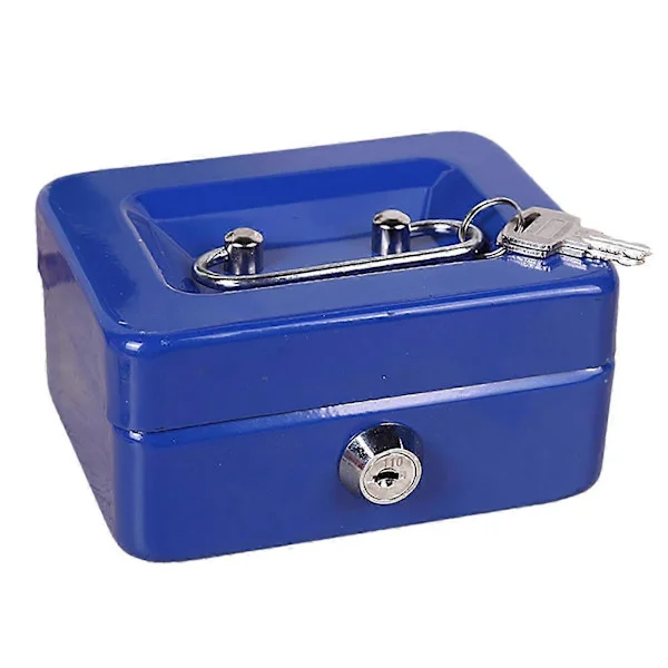 Pieni kassalipas turvalukolla ja kahdella avaimella, kompakti, iskunkestävä, kannettava, useita lokeroita, talletus, pikkuraha, kassakaappi, 