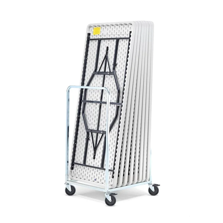 8 folding tables + trolley, 760x1530 mm