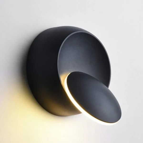 Vägglampa inomhus varmvit LED-vägglampa 5W modern varmvit vägglampa kreativ Eclipse 2 i 1 järnvägglampa LED-lampa (svart)
