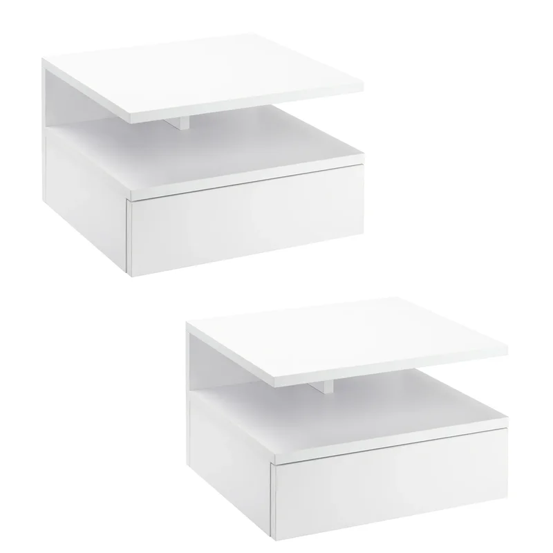 AliExpress - HOMCOM Lot de 2 tables de chevet murales, tables de nuit suspendues avec tiroir coulissant, compartiment ouvert, plateau, style
