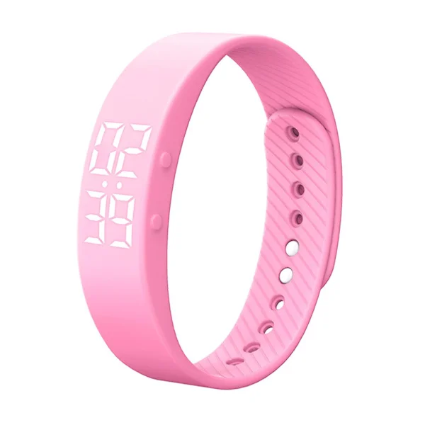 Ikke-Bluetooth Ur Skridttæller Digital Skridttæller Kalorietæller Distance Aktivitetsmåler Alarm LED Fitnessur Vandafvisende (PINK)