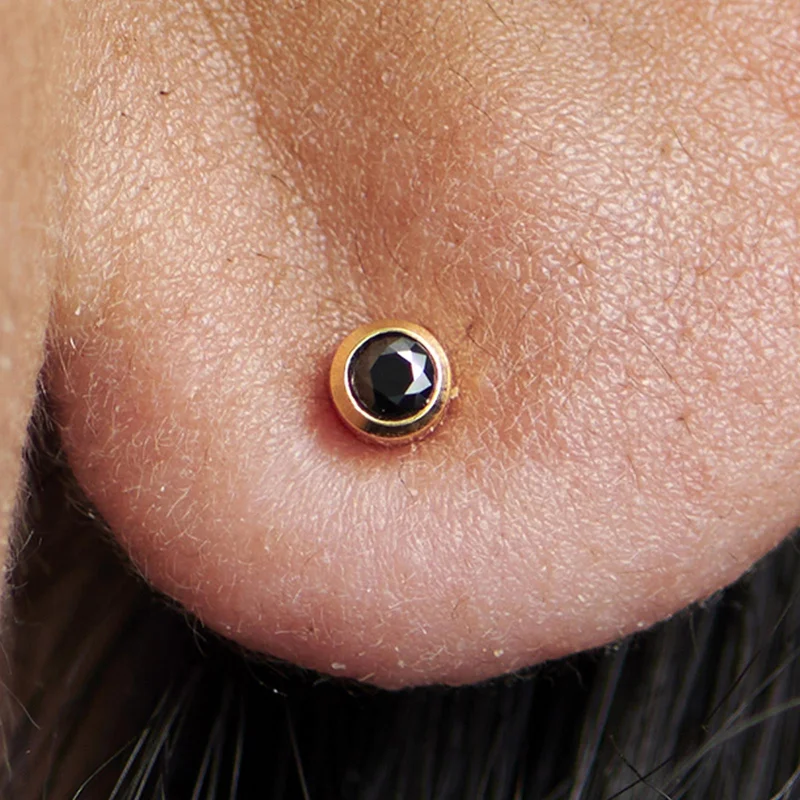 3mm Round Gold-Tone & Black Cubic Zirconia Earring for Men - Stud earrings