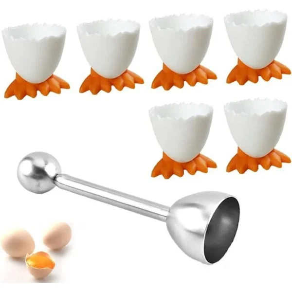 Eggeglass - 6 stk hvite eggeglass - Eggeåpner inkludert - Kreativt design - For voksne[YJD]