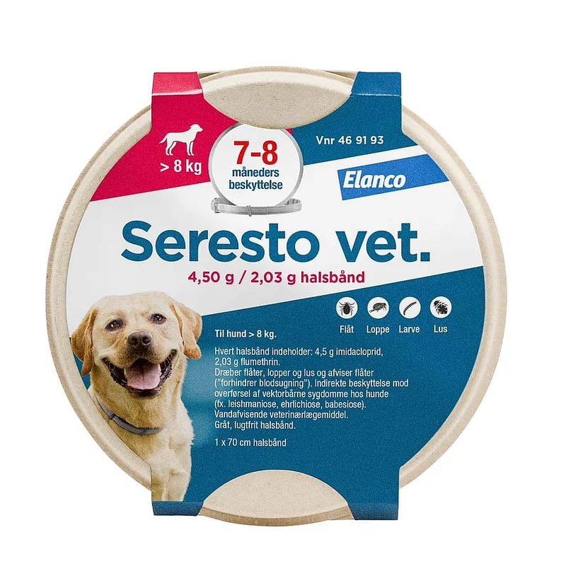 Seresto Vet Halsbånd til Hund og Kat Over 8 kg., Medicin & Pleje, Flåter & Lopper, Flåt- Og Loppemiddel Til Hunde