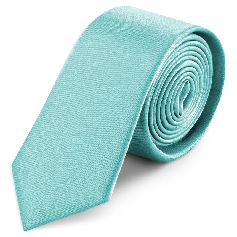 Cravatta skinny da 6 cm celeste con motivo gros-grain per uomini - Cravatte in tinta unita