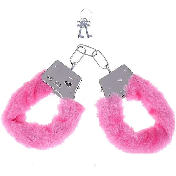 1 st Handbojor i Metall, Leksak för Barn med 2 Nycklar, Festtillbehör, Klädaccessoarer, Handbojor (Plush Rosa) DB
